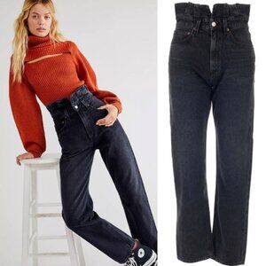 Free People Agolde Lettuce Waistband Black Jeans Womens Sz 32 High Rise Relaxed